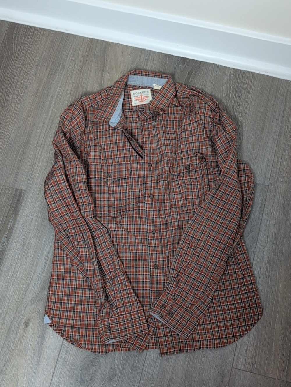 Dockers Orange and Black Plaid Long-Sleeve Button-Down Shirt